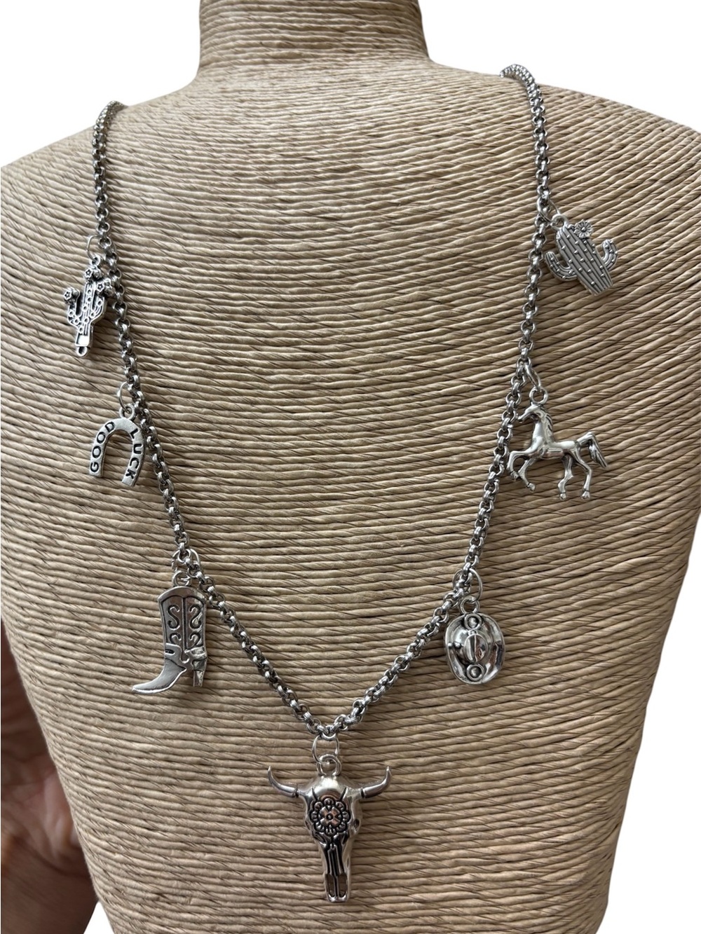 Handcrafted Western Silver-Tone Charm Necklace